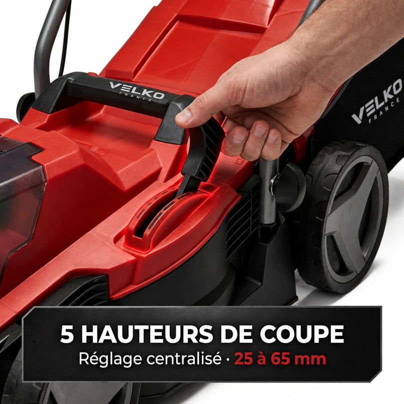 Tondeuse à Gazon sans Fil VELKO Swift 200 – 18 V, 33 cm, Moteur Brushless, Batterie 4,0 Ah Incluse, Bac 30 L – Jusqu’à 200 m²