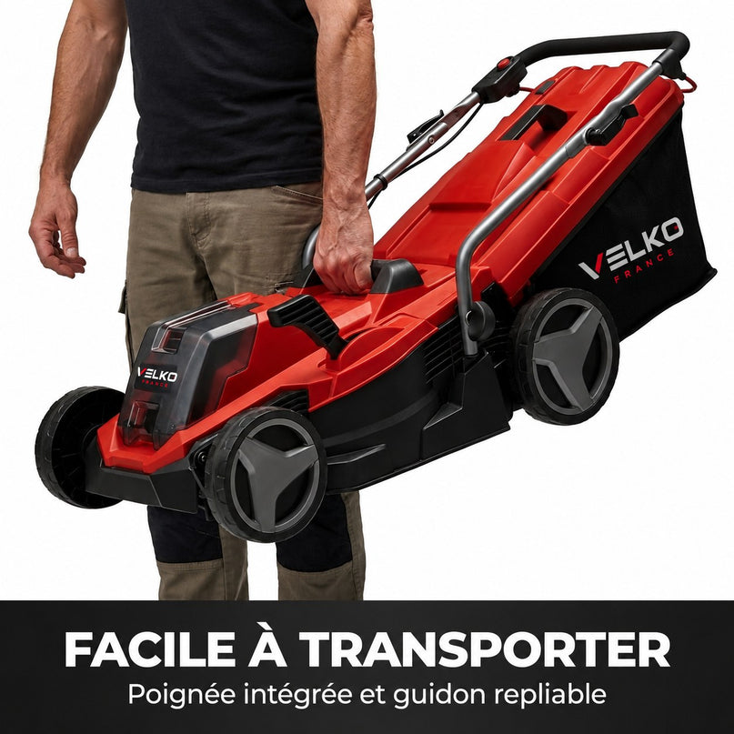 Tondeuse à Gazon sans Fil VELKO Swift 200 – 18 V, 33 cm, Moteur Brushless, Batterie 4,0 Ah Incluse, Bac 30 L – Jusqu’à 200 m²