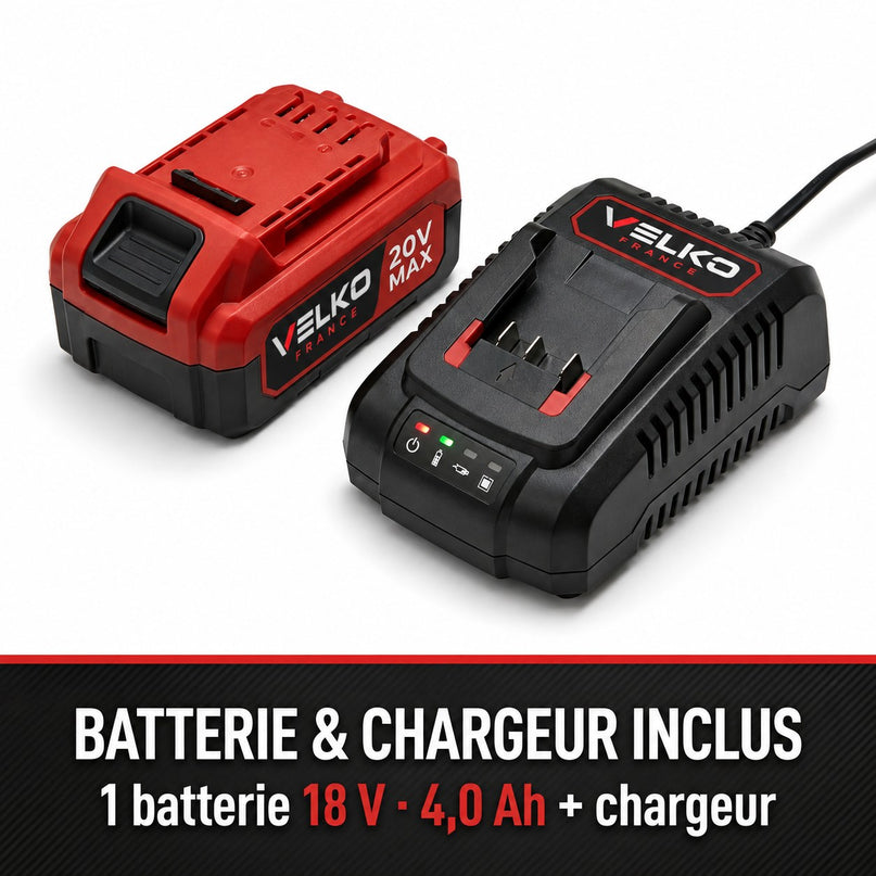 Tondeuse à Gazon sans Fil VELKO Swift 200 – 18 V, 33 cm, Moteur Brushless, Batterie 4,0 Ah Incluse, Bac 30 L – Jusqu’à 200 m²