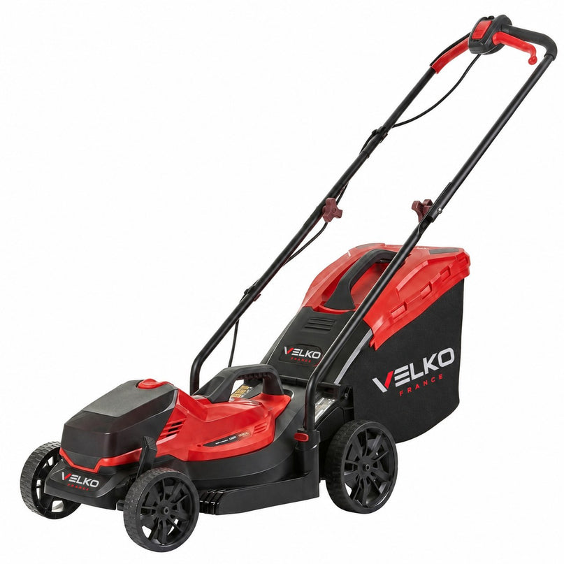 Tondeuse à Gazon sans Fil VELKO Verde 33 – 18 V – Coupe 33 cm – 5 Hauteurs 25–65 mm – Bac 35 L – Jusqu’à 300 m²