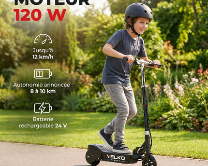 Trottinette Électrique Enfant VELKO KidVolt 12 – 120 W – Jusqu’à 12 km/h – Autonomie 8 à 10 km – Pliable & Réglable
