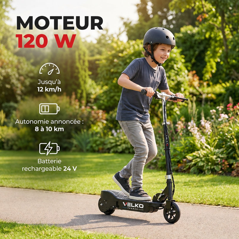 Trottinette Électrique Enfant VELKO KidVolt 12 – 120 W – Jusqu’à 12 km/h – Autonomie 8 à 10 km – Pliable & Réglable