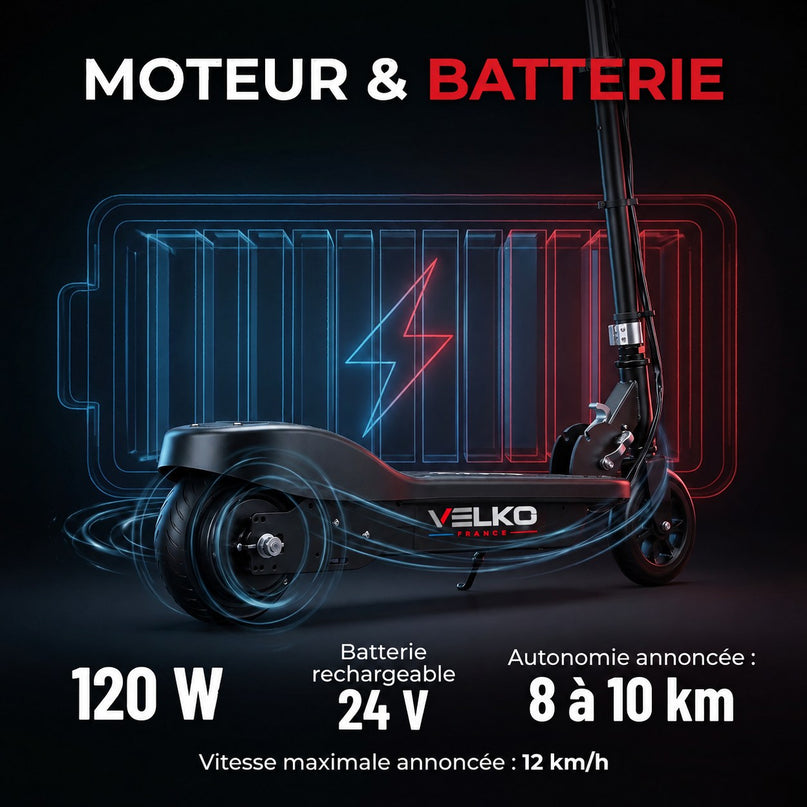 Trottinette Électrique Enfant VELKO KidVolt 12 – 120 W – Jusqu’à 12 km/h – Autonomie 8 à 10 km – Pliable & Réglable