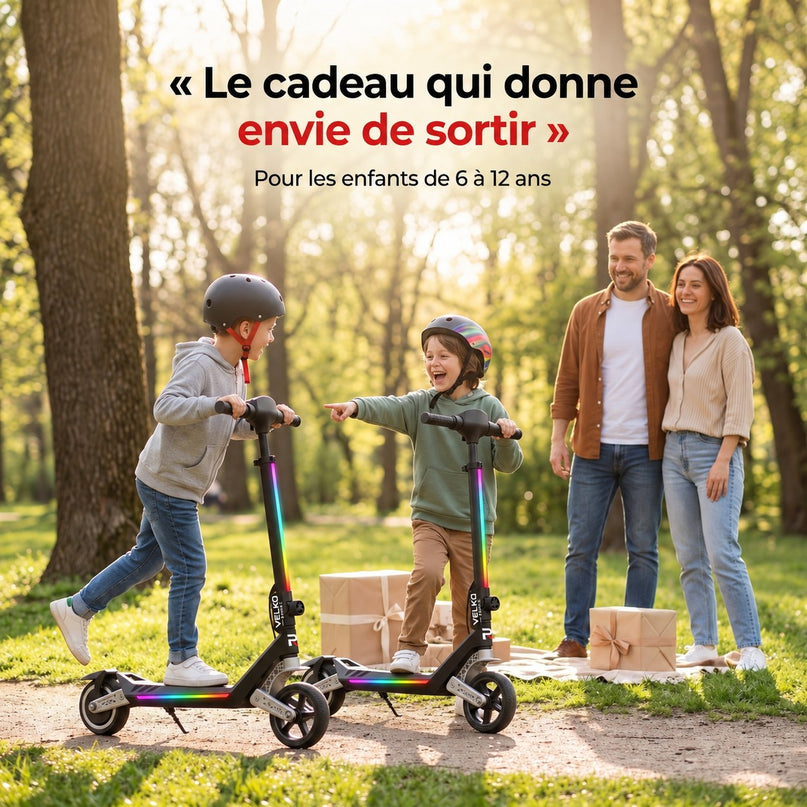 Trottinette Électrique Enfant VELKO MiniPulse 16 – 6 à 12 Ans – 5/10/16 km/h – Autonomie 9 km – Double Suspension – Bluetooth & LED