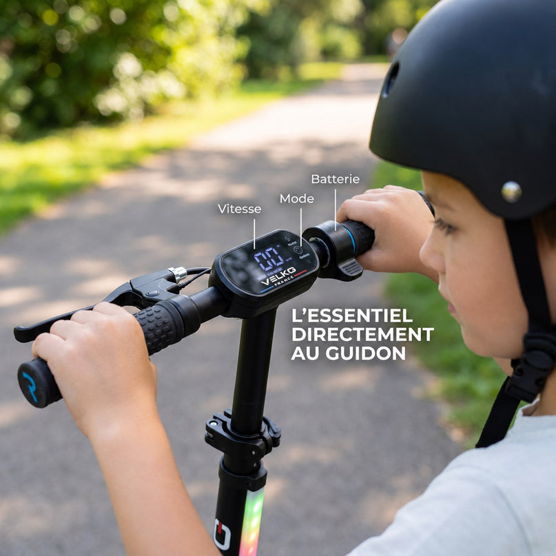 Trottinette Électrique Enfant VELKO Spark 15 – 150 W – 3 Vitesses – Jusqu’à 15 km/h – Autonomie 8 km