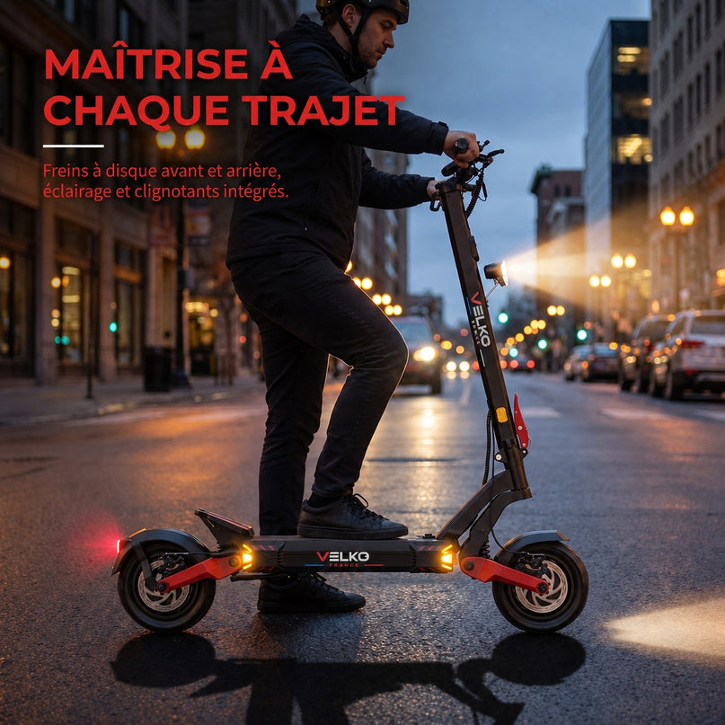 Trottinette Électrique VELKO Apex X2 – 2 × 1800 W – Batterie 52 V 23,4 Ah – Pneus 10″ Tubeless – Double Suspension – APP & NFC