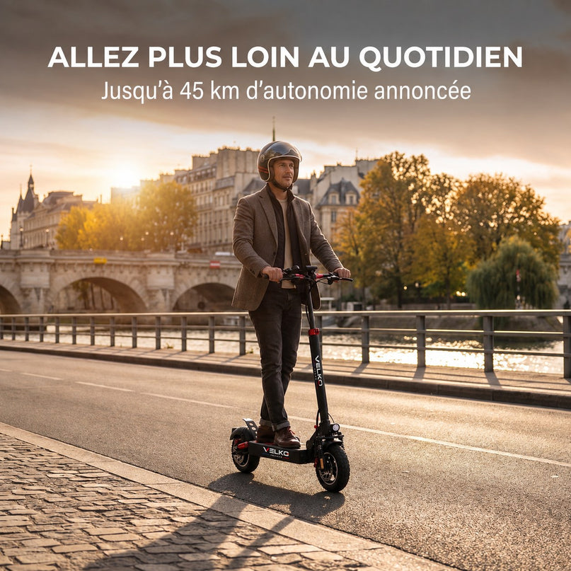 Trottinette Électrique VELKO Axion 800 – 800 W Max – Autonomie jusqu’à 45 km – Batterie 48 V 13 Ah – Double Suspension – Roues 10"