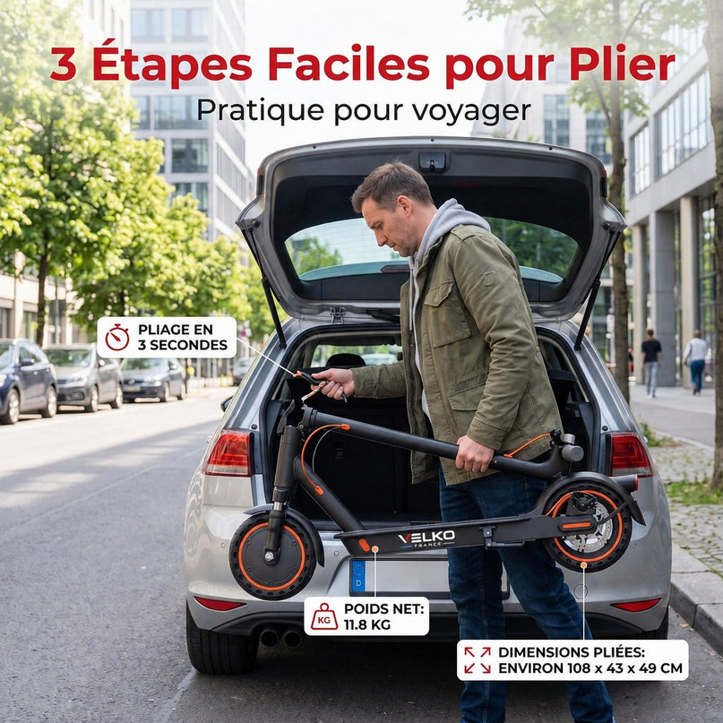 Trottinette Électrique VELKO Nova – 350 W (Pointe 650 W) – Autonomie 30-35 km – Batterie 36V 7,8 Ah – Pneus 8,5" Nid d'Abeille