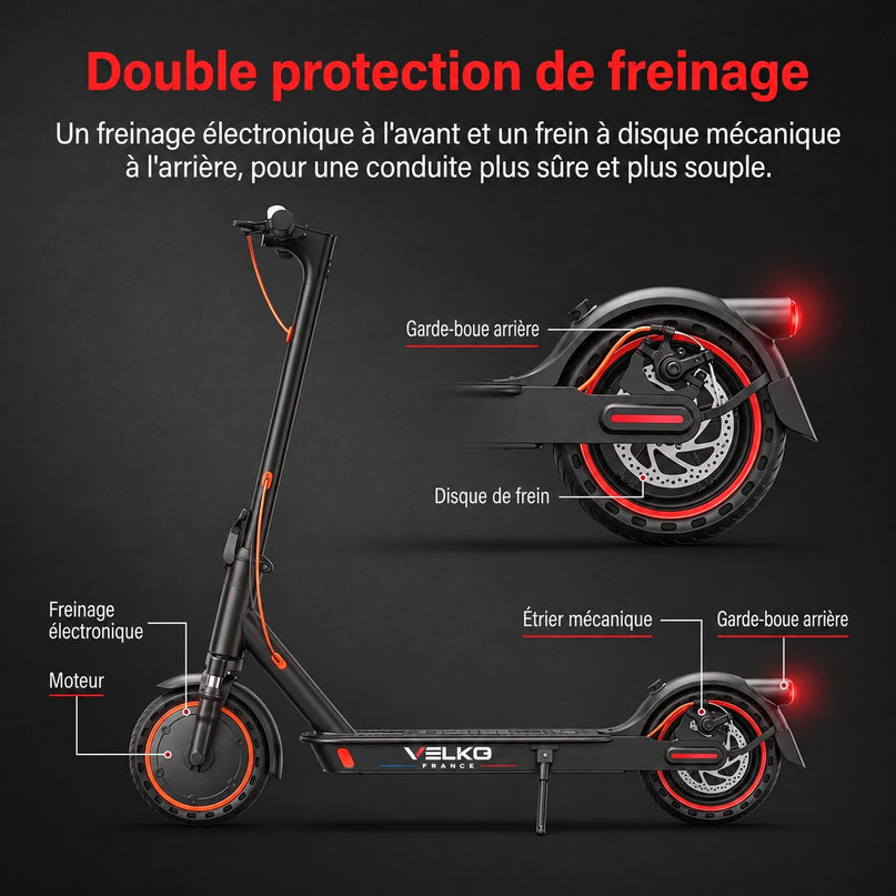 Trottinette Électrique VELKO Nova – 350 W (Pointe 650 W) – Autonomie 30-35 km – Batterie 36V 7,8 Ah – Pneus 8,5" Nid d'Abeille