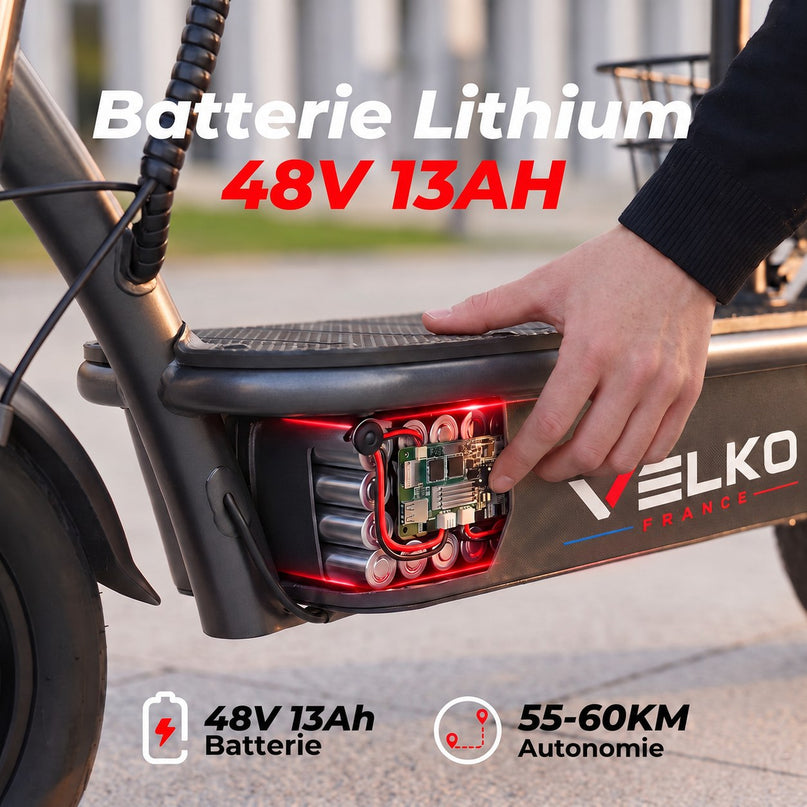 Trottinette Électrique VELKO Prime – 1000 W – Autonomie 55-60 km – Batterie 48V 13Ah – Siège Confort Intégré
