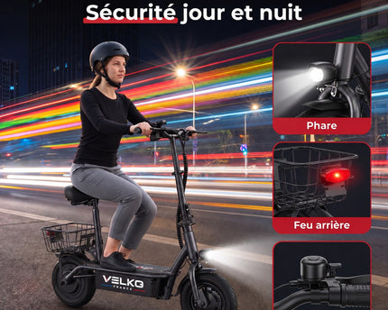Trottinette Électrique VELKO Prime – 1000 W – Autonomie 55-60 km – Batterie 48V 13Ah – Siège Confort Intégré