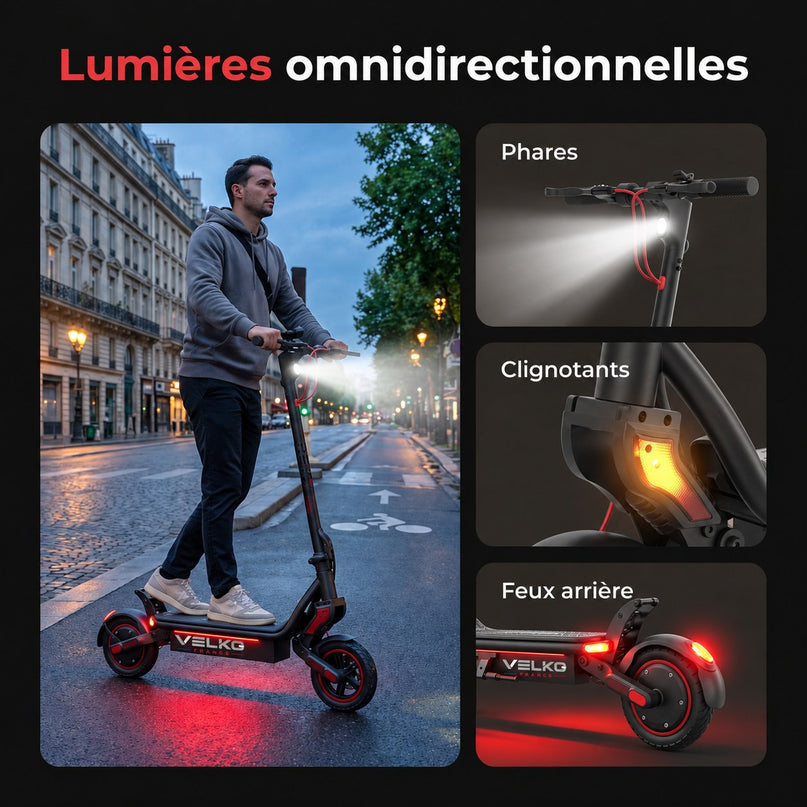 Trottinette Électrique VELKO Pulse – 750 W – Autonomie 45 km – Batterie 48 V 14 Ah – Pneus 9,3" – 4 Modes