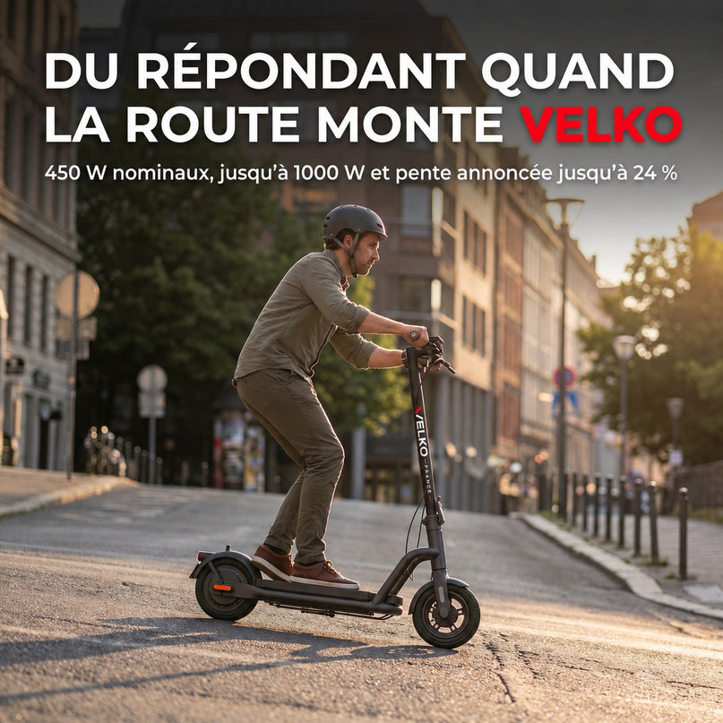 Trottinette Électrique VELKO Roam 65 – 1000 W Max – Autonomie jusqu’à 65 km – Batterie 46,8 V 12,5 Ah – Pneus Tout-Terrain 10,5″ & Application