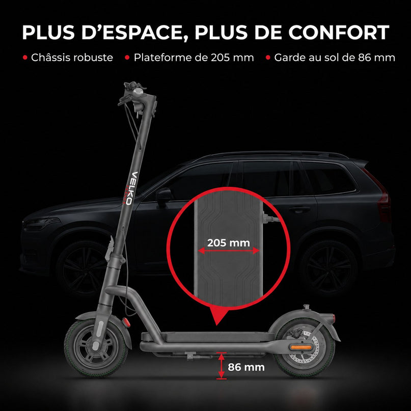 Trottinette Électrique VELKO Roam 65 – 1000 W Max – Autonomie jusqu’à 65 km – Batterie 46,8 V 12,5 Ah – Pneus Tout-Terrain 10,5″ & Application