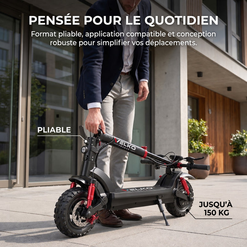 Trottinette Électrique VELKO Stride 60 – Autonomie jusqu’à 60 km – Batterie 48 V 15 Ah – Pneus 11″ Tout-Terrain – Double Suspension