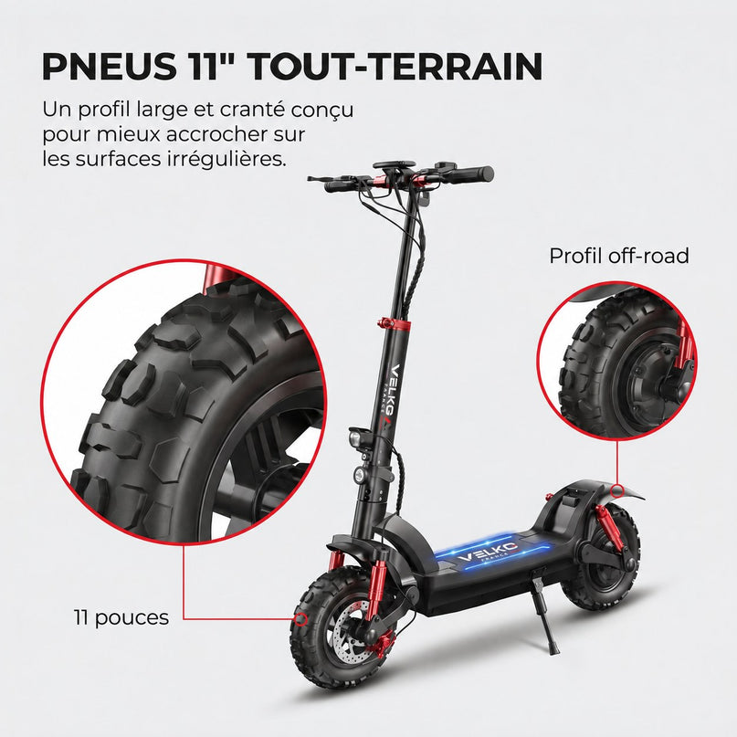 Trottinette Électrique VELKO Stride 60 – Autonomie jusqu’à 60 km – Batterie 48 V 15 Ah – Pneus 11″ Tout-Terrain – Double Suspension
