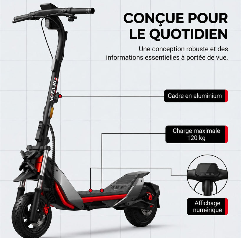 Trottinette Électrique VELKO Vanguard 11 – 25 km/h – Pneus Tout-Terrain 11″ – Double Suspension – Charge 120 kg