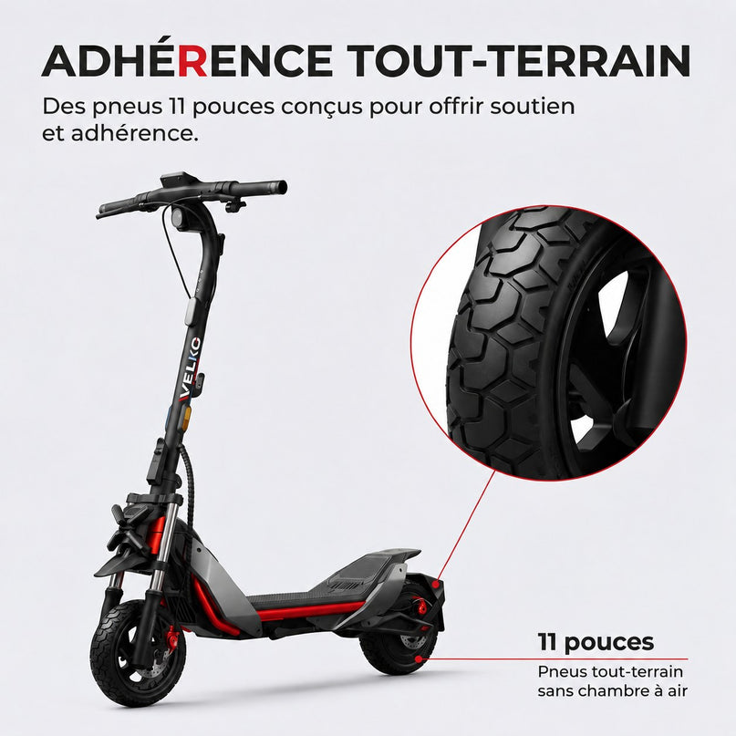 Trottinette Électrique VELKO Vanguard 11 – 25 km/h – Pneus Tout-Terrain 11″ – Double Suspension – Charge 120 kg
