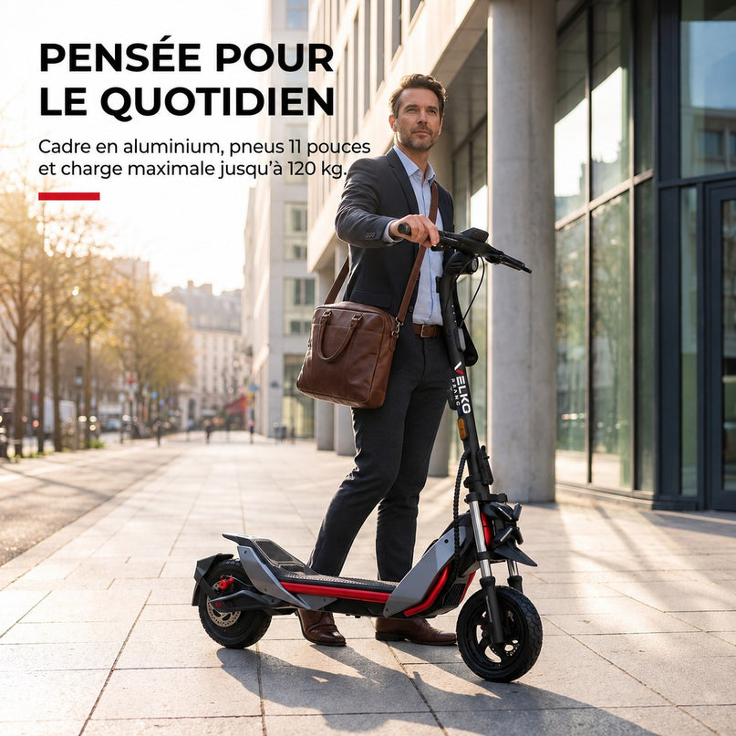 Trottinette Électrique VELKO Vanguard 11 – 25 km/h – Pneus Tout-Terrain 11″ – Double Suspension – Charge 120 kg