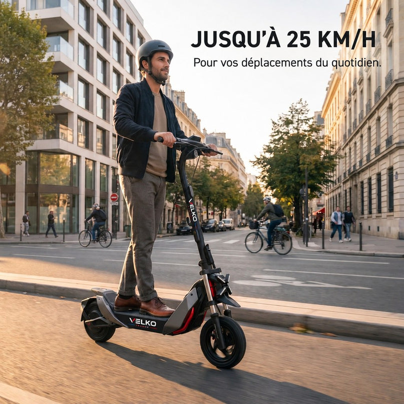 Trottinette Électrique VELKO Vanguard 11 – 25 km/h – Pneus Tout-Terrain 11″ – Double Suspension – Charge 120 kg