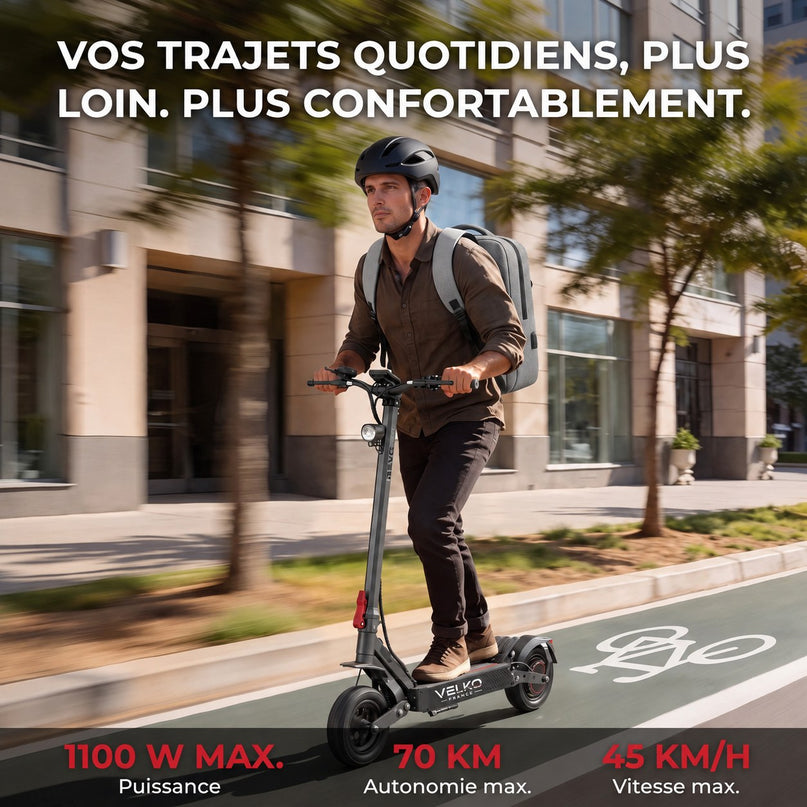 Trottinette Électrique VELKO Vector – 1100 W Max. – Autonomie 70 km – Batterie 48 V 13 Ah – Pneus 10" – Suspension & NFC