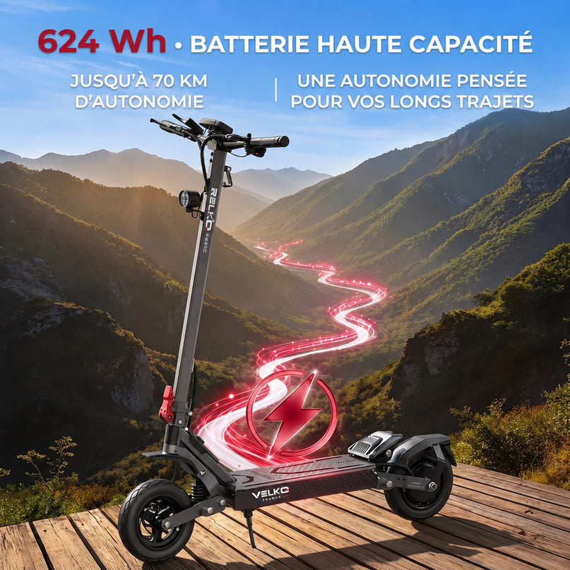 Trottinette Électrique VELKO Vector – 1100 W Max. – Autonomie 70 km – Batterie 48 V 13 Ah – Pneus 10" – Suspension & NFC
