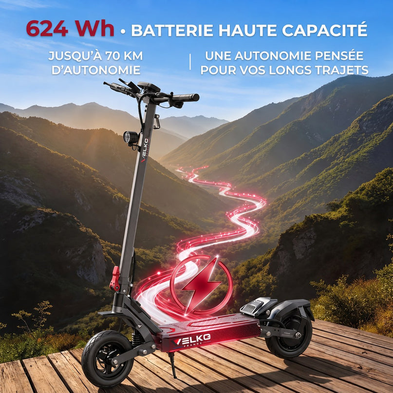 Trottinette Électrique VELKO Vector – 1100 W Max. – Autonomie 70 km – Batterie 48 V 13 Ah – Pneus 10" – Suspension & NFC