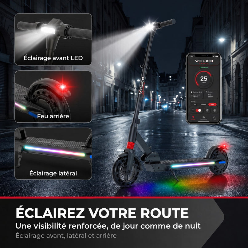 Trottinette Électrique VELKO Voltis – 250 W – Autonomie 25 km – Batterie 36 V 5,2 Ah – Pneus 8"