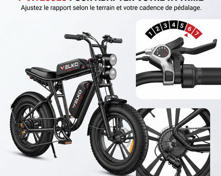 Vélo Électrique Fat Bike VELKO Canyon 150 – 250 W, Double Batterie 48 V 13 Ah, Autonomie jusqu’à 150 km, Pneus 20" × 4.0 & 7 Vitesses