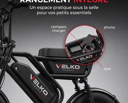 Vélo Électrique Fat Bike VELKO Drifter 16 – 250 W, Batterie Amovible 48 V 13 Ah, Pneus 16 × 3.0" & Suspensions