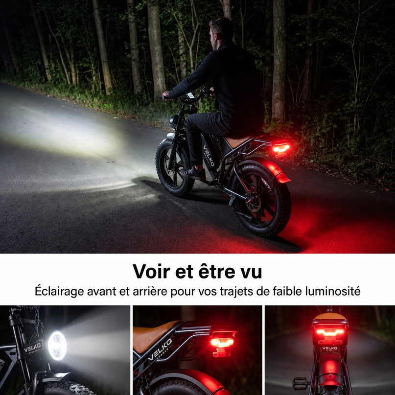Vélo Électrique Fat Bike VELKO Outland 120 – Couple 120 N·m, Batterie Amovible 48 V, Pneus 20 × 4", Suspension Complète & 7 Vitesses