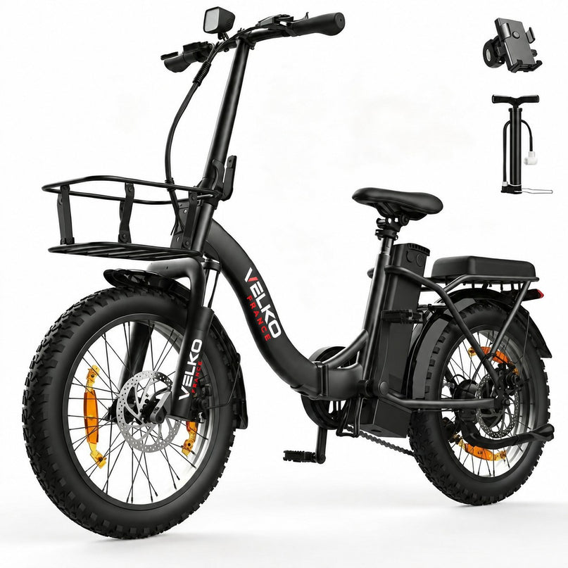 Vélo Électrique Pliable VELKO Cargo – 250 W – Autonomie jusqu’à 80 km – Batterie 468 Wh – Pneus Fat 20 × 3.0″