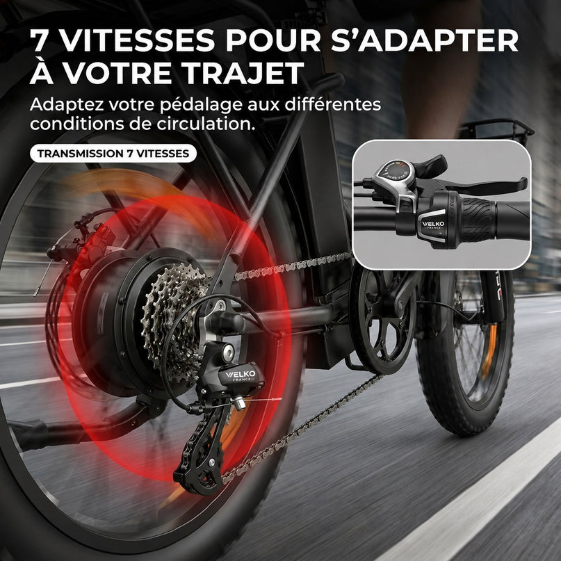 Vélo Électrique Pliable VELKO Cargo – 250 W – Autonomie jusqu’à 80 km – Batterie 468 Wh – Pneus Fat 20 × 3.0″