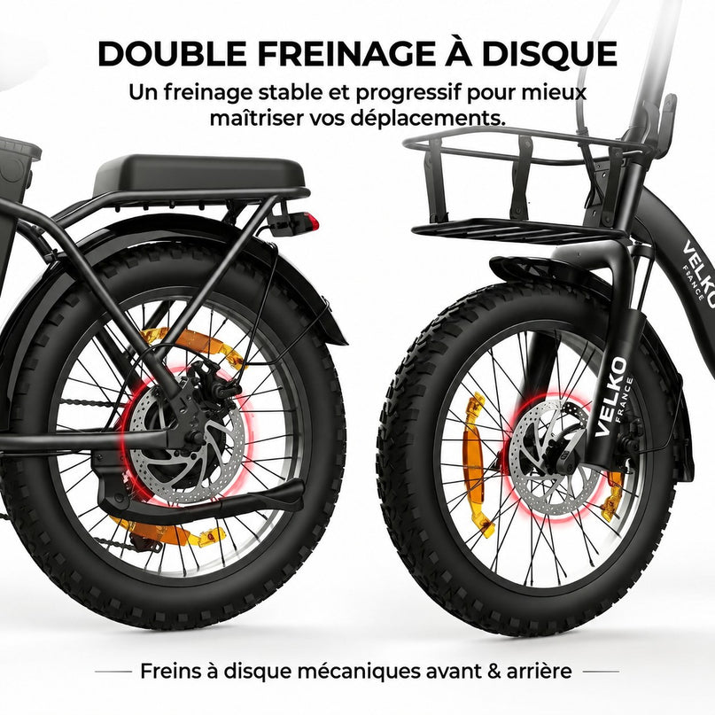 Vélo Électrique Pliable VELKO Cargo – 250 W – Autonomie jusqu’à 80 km – Batterie 468 Wh – Pneus Fat 20 × 3.0″