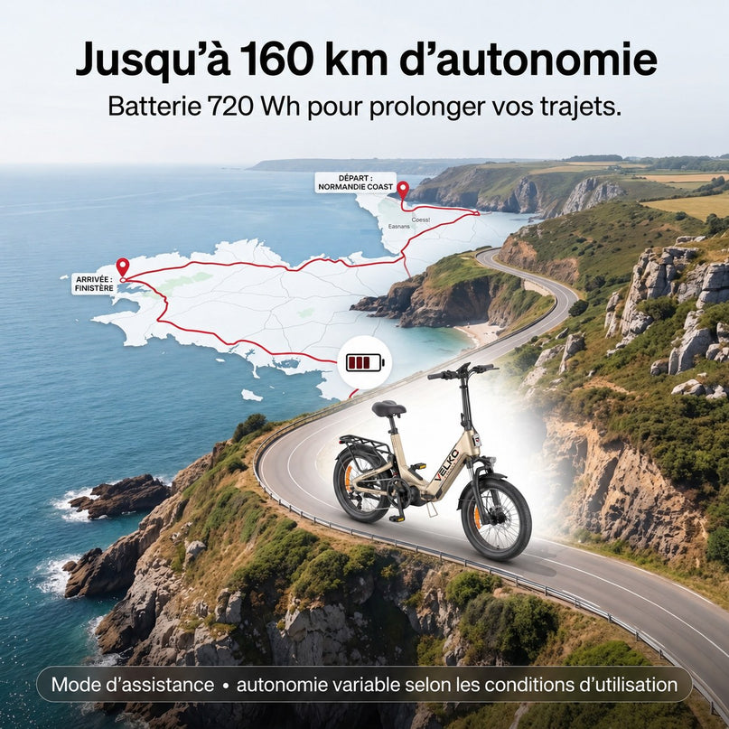 Vélo Électrique Pliable VELKO Strada 160 –  Fat Bike 250 W, 100 Nm, Batterie 720 Wh, Autonomie jusqu’à 160 km & GPS