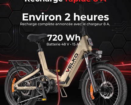 Vélo Électrique Pliable VELKO Strada 160 –  Fat Bike 250 W, 100 Nm, Batterie 720 Wh, Autonomie jusqu’à 160 km & GPS