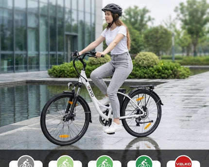 Vélo Électrique VELKO CityFlow – 250 W – Autonomie 90 km – Batterie 561,6 Wh – Shimano 7 Vitesses – Roues 26"
