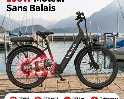 Vélo Électrique VELKO Horizon 24 – 250 W – Autonomie jusqu’à 40 km – Batterie 36 V 10 Ah – 7 Vitesses