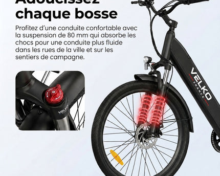 Vélo Électrique VELKO Venture – 250 W – Autonomie jusqu’à 100 km – Batterie 561,6 Wh – Roues 27,5" – Freins Hydrauliques