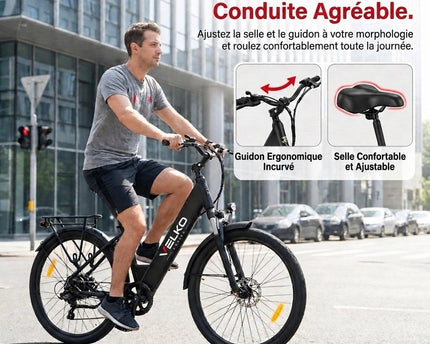 Vélo Électrique VELKO Venture – 250 W – Autonomie jusqu’à 100 km – Batterie 561,6 Wh – Roues 27,5" – Freins Hydrauliques